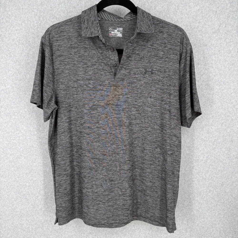 Under Armour Mens HeatGear Golf Polo Shirt Size XL Heathered Gray Loose Fit EUC